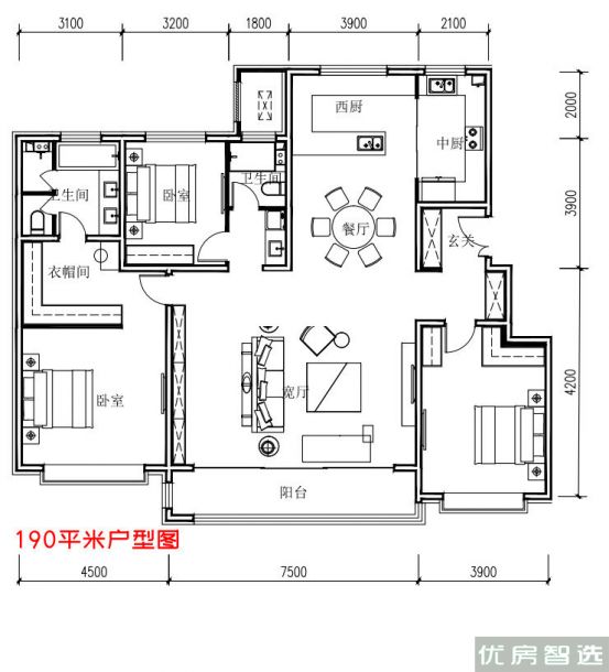 建面建筑面积：约190平米