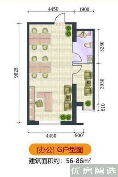 建面建筑面积：约56平米