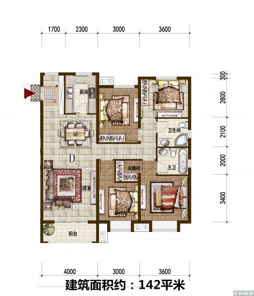 建面建筑面积：约142平米