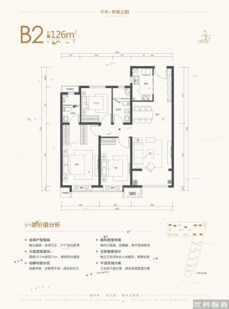 3室2厅2卫建面建筑面积：约126平米