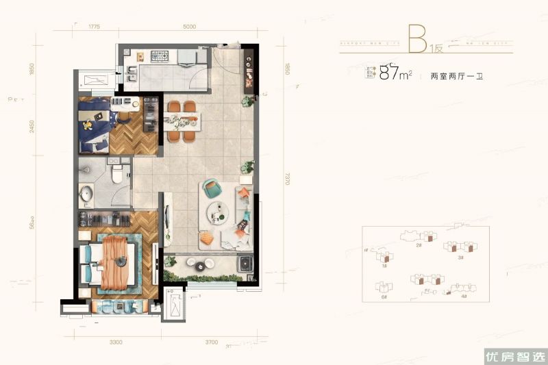 建面建筑面积：约87平米