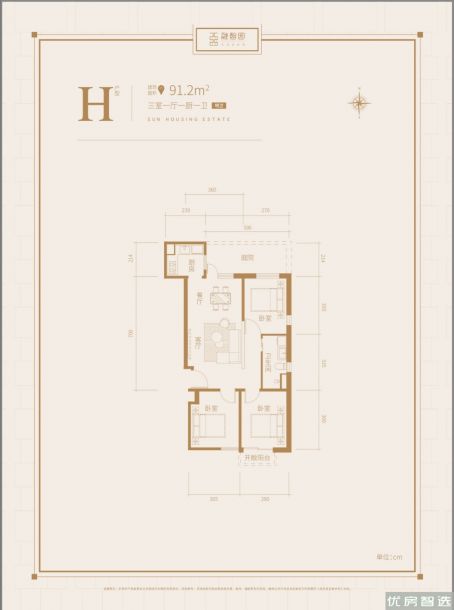 建面建筑面积：约91平米