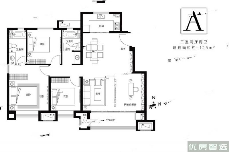 建面建筑面积：约125平米