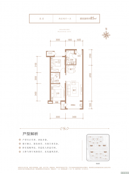 潮白河孔雀城中央公园2室2厅1卫1厨