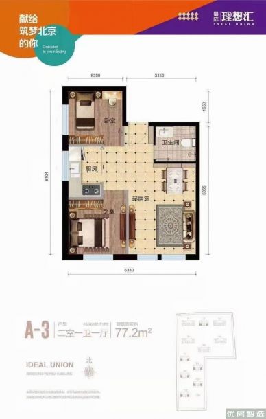 建面建筑面积：约77平米