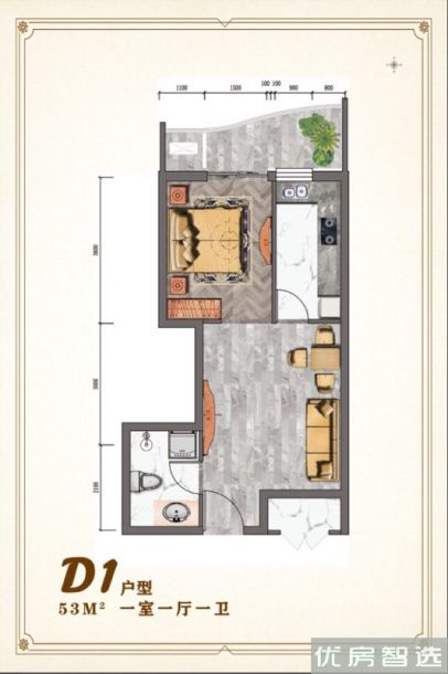 建面建筑面积：约53平米