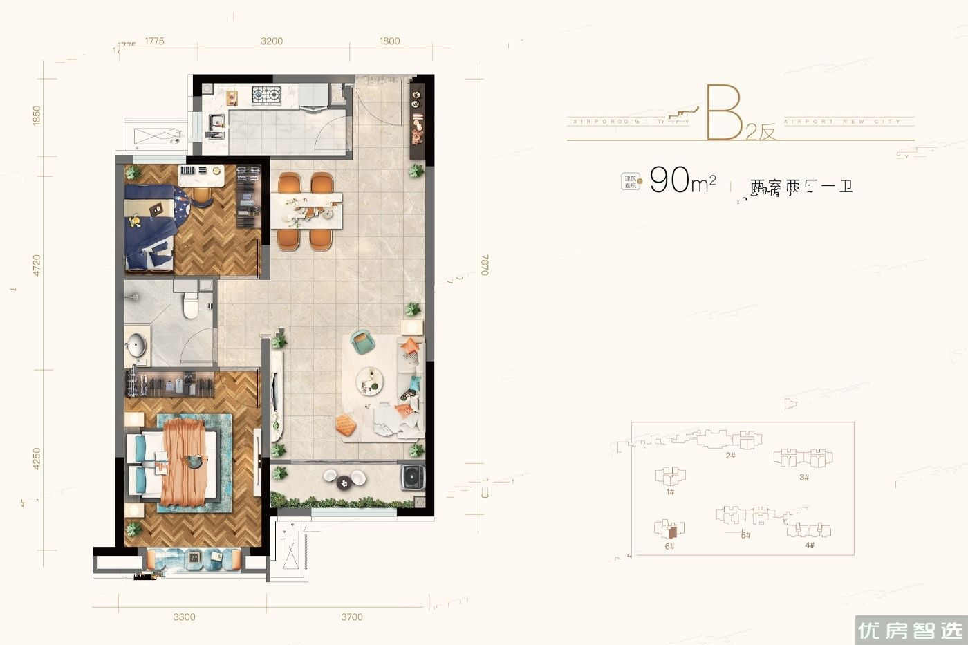 绿地空港西斯莱公馆2室2厅1卫1厨