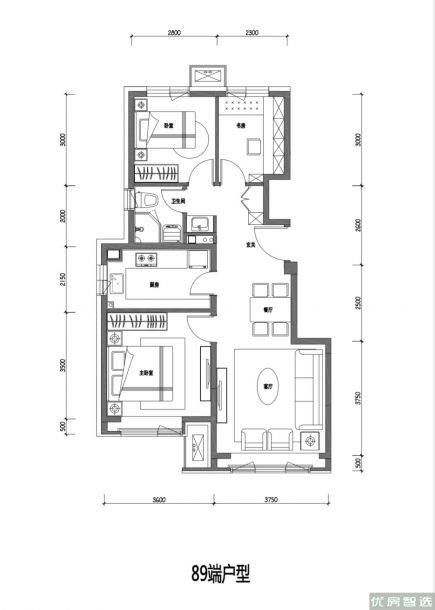 建面建筑面积：约89平米