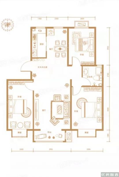 3室2厅1卫建面0